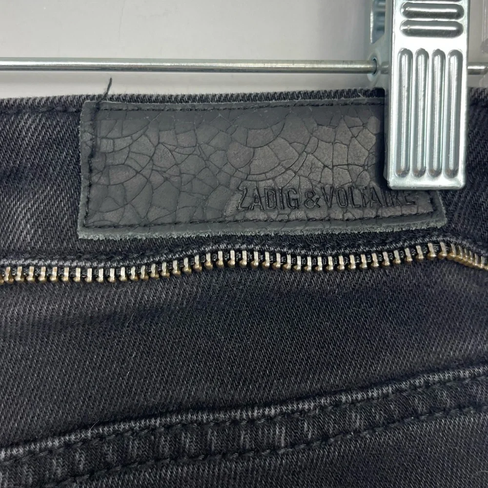 Zadig & Voltaire Paris Eva Zip Jeans Raw Released Hem Slim Skinny Black 27 - Picture 12 of 16